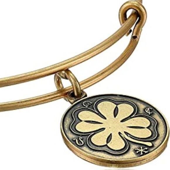ALEX AND ANI Gold Tone Four-Leaf Clover Bangle Bracelet Lucky Expandable NWT - Picture 3 of 6